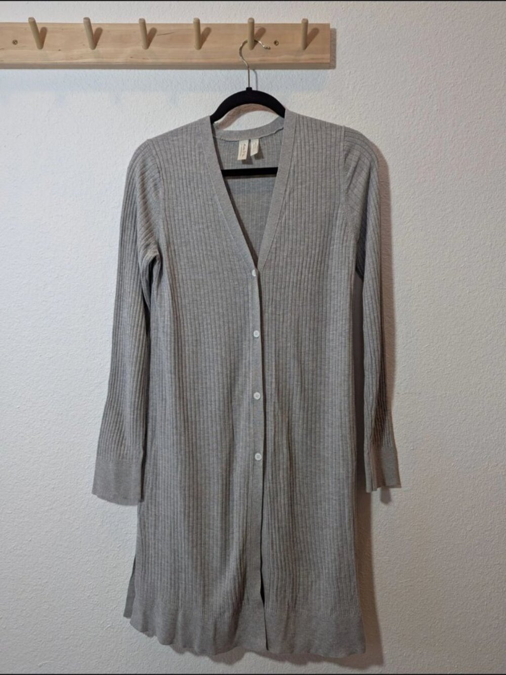 Anthropologie x meadow rue linen blend, long ribbed grey light cardigan